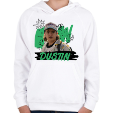 PRINTFASHION Dustin - Stranger Things - Gyerek kapucnis pulóver - Fehér gyerek pulóver, kardigán