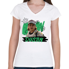 PRINTFASHION Dustin - Stranger Things - Női V-nyakú póló - Fehér