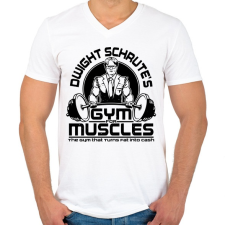 PRINTFASHION Dwight Schrute's Gym - Férfi V-nyakú póló - Fehér férfi póló