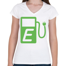 PRINTFASHION E-töltőállomás - Női V-nyakú póló - Fehér