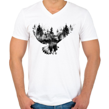 PRINTFASHION EagleForest - Férfi V-nyakú póló - Fehér férfi póló