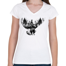 PRINTFASHION EagleForest - Női V-nyakú póló - Fehér női póló