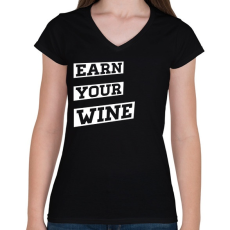 PRINTFASHION EARN YOUR WINE - Női V-nyakú póló - Fekete