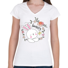 PRINTFASHION Easter Bunny  - Női V-nyakú póló - Fehér női póló