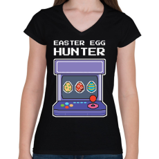 PRINTFASHION Easter egg hunter - Női V-nyakú póló - Fekete