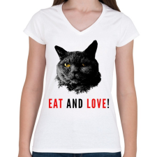 PRINTFASHION Eat and love - Női V-nyakú póló - Fehér női póló