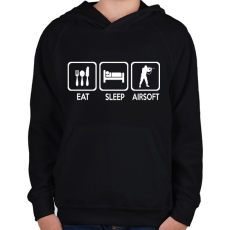 PRINTFASHION Eat Sleep Airsoft - Gyerek kapucnis pulóver - Fekete