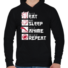 PRINTFASHION Eat, Sleep, Anime, Repeat - Férfi kapucnis pulóver - Fekete