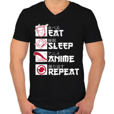 PRINTFASHION Eat, Sleep, Anime, Repeat - Férfi V-nyakú póló - Fekete férfi póló