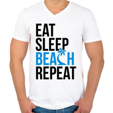 PRINTFASHION Eat Sleep Beach - Férfi V-nyakú póló - Fehér férfi póló