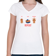 PRINTFASHION Eat sleep capybara - repeat - Női V-nyakú póló - Fehér
