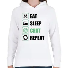 PRINTFASHION Eat, sleep, Chat, Repeat - Női kapucnis pulóver - Fehér női pulóver, kardigán