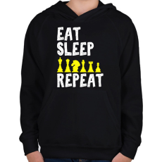 PRINTFASHION Eat, Sleep, Chess, Repeat - Gyerek kapucnis pulóver - Fekete