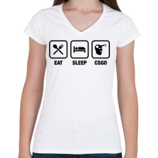 PRINTFASHION EAT SLEEP CSGO - Női V-nyakú póló - Fehér