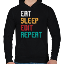 PRINTFASHION Eat, sleep, edit, repeat színes - Férfi kapucnis pulóver - Fekete férfi pulóver, kardigán