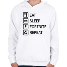 PRINTFASHION Eat Sleep Fortnite Repeat - Fekete - Gyerek kapucnis pulóver - Fehér gyerek pulóver, kardigán