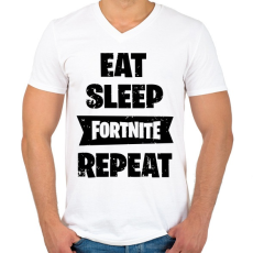 PRINTFASHION Eat-Sleep-Fortnite-Repeat - Férfi V-nyakú póló - Fehér