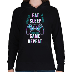 PRINTFASHION Eat sleep game repeat - Női kapucnis pulóver - Fekete