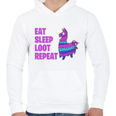 PRINTFASHION Eat Sleep Loot Repeat - Férfi kapucnis pulóver - Fehér