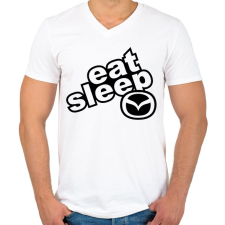 PRINTFASHION Eat Sleep Mazda - Férfi V-nyakú póló - Fehér férfi póló