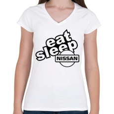 PRINTFASHION Eat Sleep Nissan - Női V-nyakú póló - Fehér