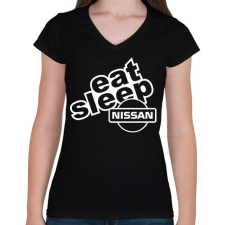 PRINTFASHION Eat Sleep Nissan - Női V-nyakú póló - Fekete női póló