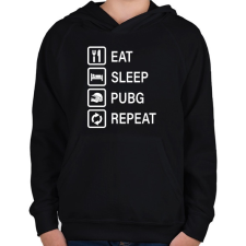 PRINTFASHION Eat Sleep PUBG Repeat - Fehér - Gyerek kapucnis pulóver - Fekete gyerek pulóver, kardigán