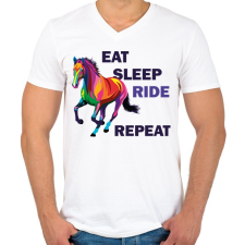 PRINTFASHION Eat sleep RIDE repeat - Férfi V-nyakú póló - Fehér férfi póló