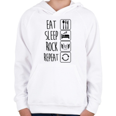 PRINTFASHION Eat Sleep Rock Repeat 2 - Gyerek kapucnis pulóver - Fehér