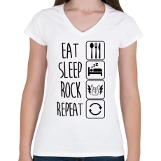 PRINTFASHION Eat Sleep Rock Repeat 2 - Női V-nyakú póló - Fehér