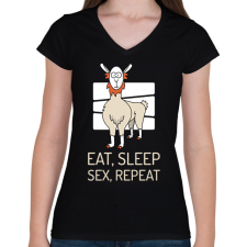 PRINTFASHION EAT SLEEP SEX REPEAT - Női V-nyakú póló - Fekete női póló