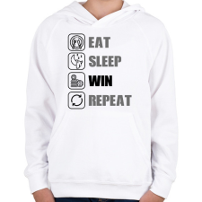 PRINTFASHION Eat, sleep, win, repeat - Gyerek kapucnis pulóver - Fehér gyerek pulóver, kardigán