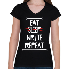 PRINTFASHION Eat, write, repeat - Női V-nyakú póló - Fekete női póló