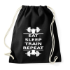 PRINTFASHION EATSLEEPTRAINREPEAT FEHÉR - Sportzsák, Tornazsák - Fekete