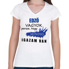 PRINTFASHION Edző vagyok - Női V-nyakú póló - Fehér