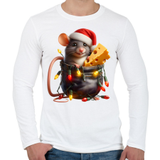 PRINTFASHION Egér zsebben - vicces karácsonyi kisegér mikulás sapkában - Férfi hosszú ujjú póló - Fehér férfi póló