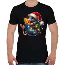 PRINTFASHION Egér zsebben - vicces karácsonyi kisegér mikulás sapkában - Férfi póló - Fekete férfi póló