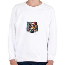 PRINTFASHION Egér zsebben - vicces karácsonyi kisegér mikulás sapkában - Gyerek pulóver - Fehér gyerek pulóver, kardigán