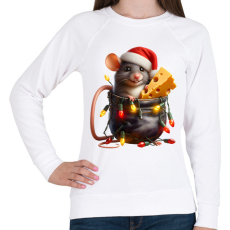 PRINTFASHION Egér zsebben - vicces karácsonyi kisegér mikulás sapkában - Női pulóver - Fehér