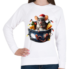 PRINTFASHION Egér zsebben - vicces karácsonyi kisegér mikulás sapkában - Női pulóver - Fehér női pulóver, kardigán