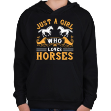 PRINTFASHION Egy lány aki szereti a lovakat - Gyerek kapucnis pulóver - Fekete gyerek pulóver, kardigán