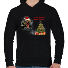PRINTFASHION Egy Raptor Karácsonya - Férfi kapucnis pulóver - Fekete férfi pulóver, kardigán