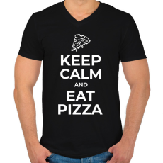 PRINTFASHION EGYÉL PIZZÁT - Férfi V-nyakú póló - Fekete