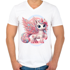 PRINTFASHION Egyszarvú kislány - Férfi V-nyakú póló - Fehér férfi póló