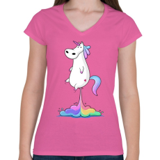 PRINTFASHION Egyszarvú puki - Női V-nyakú póló - Rózsaszín