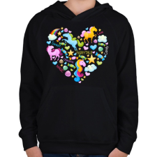 PRINTFASHION Egyszarvú szív - Gyerek kapucnis pulóver - Fekete gyerek pulóver, kardigán