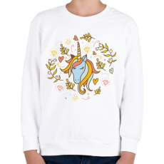 PRINTFASHION Egyszarvú unikornis virágokkal  - Gyerek pulóver - Fehér