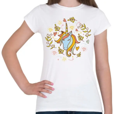 PRINTFASHION Egyszarvú unikornis virágokkal  - Női póló - Fehér