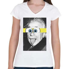 PRINTFASHION Einstein - Női V-nyakú póló - Fehér