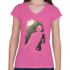 PRINTFASHION Éjféli rock - Női V-nyakú póló - Rózsaszín